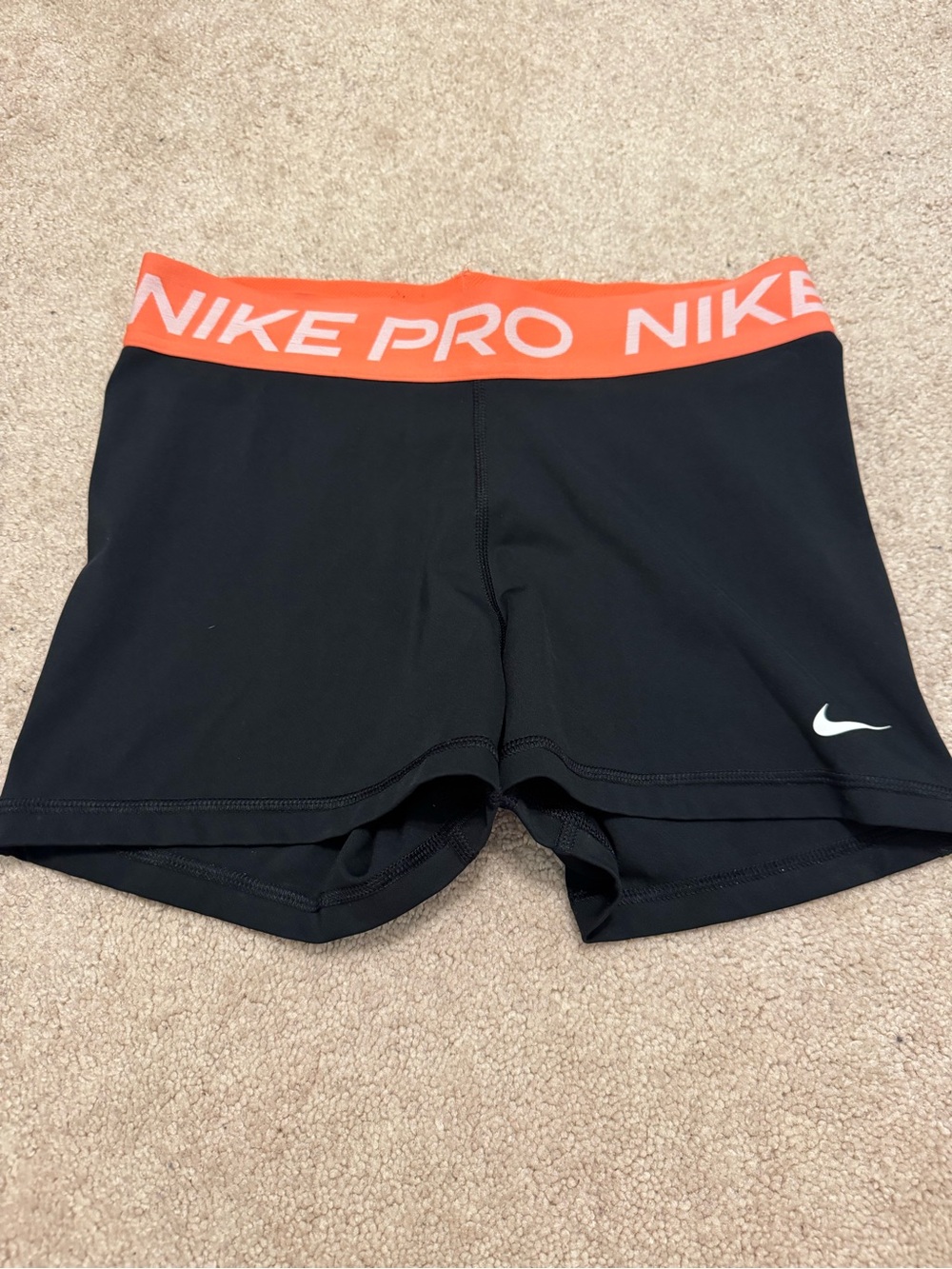 Nike Pro Black Shorts with Orange Waistband